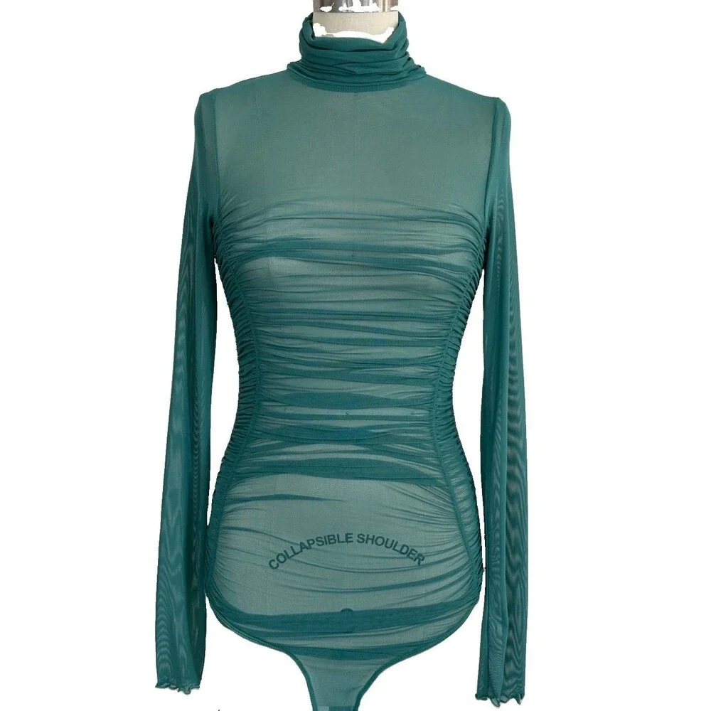 NWOT Free People Under It All Sheer Bodysuit Women Sz S Spruce Rushed Boho NWOT